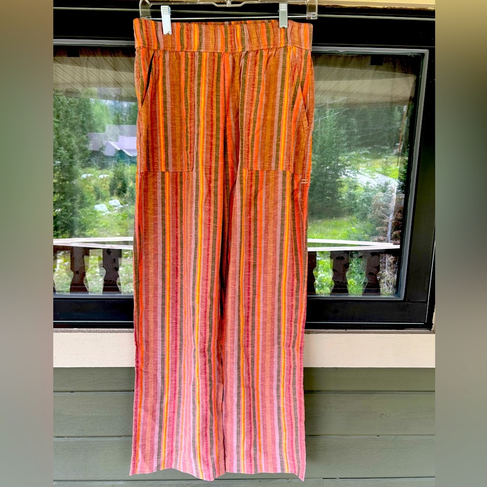 Toad & Co Taj Hemp Pants, Papaya Stripe, size small